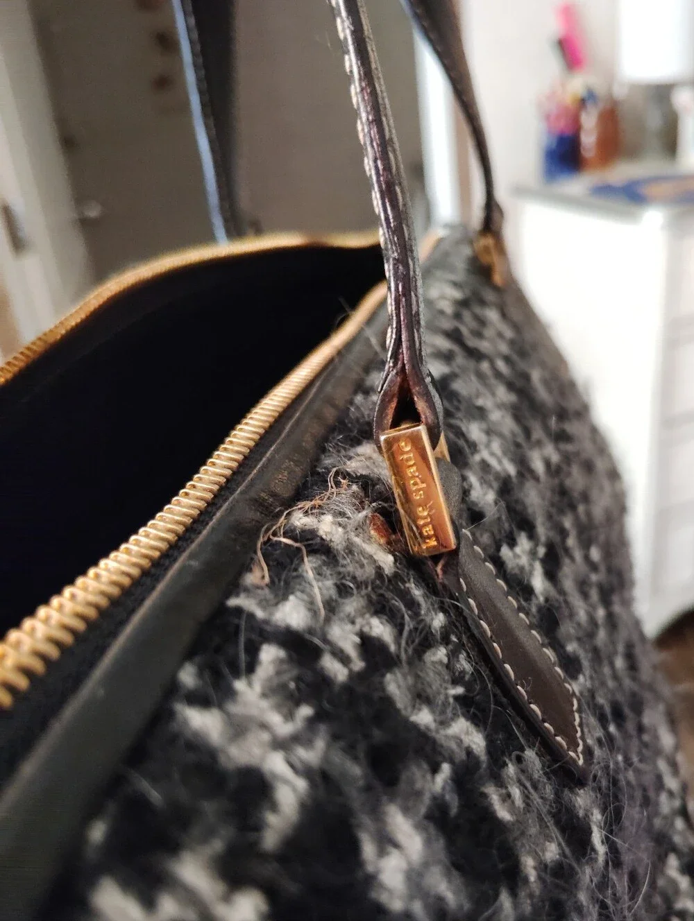 Authentic Kate Spade $350 Boucle Tweed Black & Gray Satchel Handbag